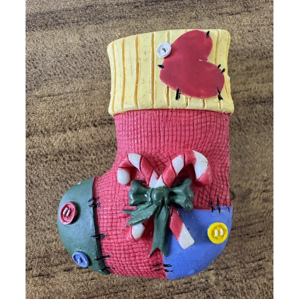 Christmas Stocking Brooch Pin Polymer Clay Metal Multicolor Holiday